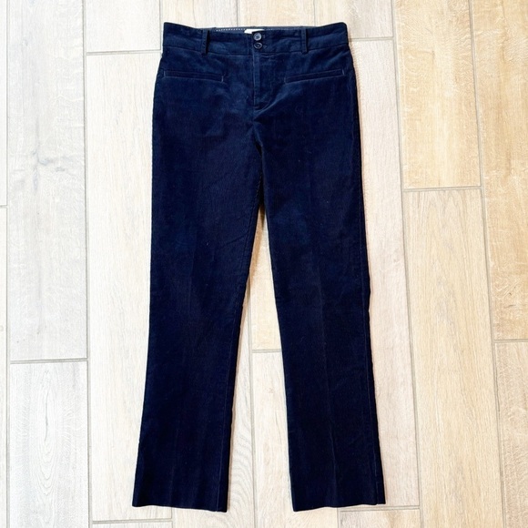Anthropologie Women's Essential Corduroy Kick Flare Trouser Pants Navy Crop 0 - Picture 2 of 6
